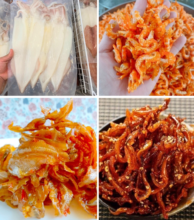 Mực một nắng và hải sản khô